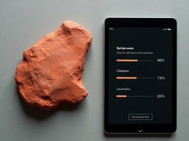 Tablet interface showing AI classifying a Roman Samian ware pottery sherd with confidence percentages