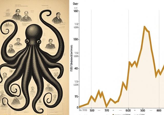 Data visualization showing the timeline frequency of political cartoon tropes between 1880 and 1920