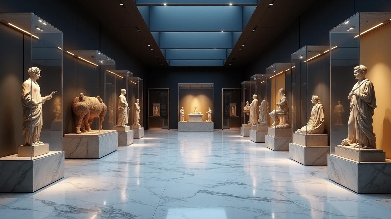 Modern museum gallery featuring architectural elegance and historical artifacts