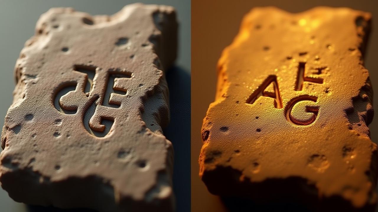 Side-by-side comparison of a weathered Greek inscription fragment and its AI-restored digital visualization