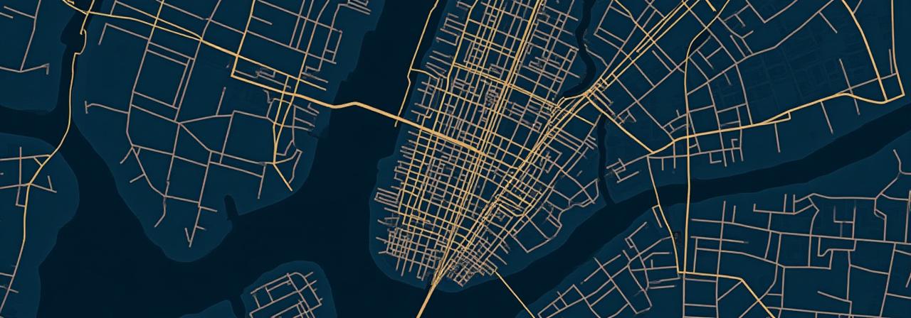 Stylized architectural map of Brooklyn, New York highlighting McGuinness Boulevard area