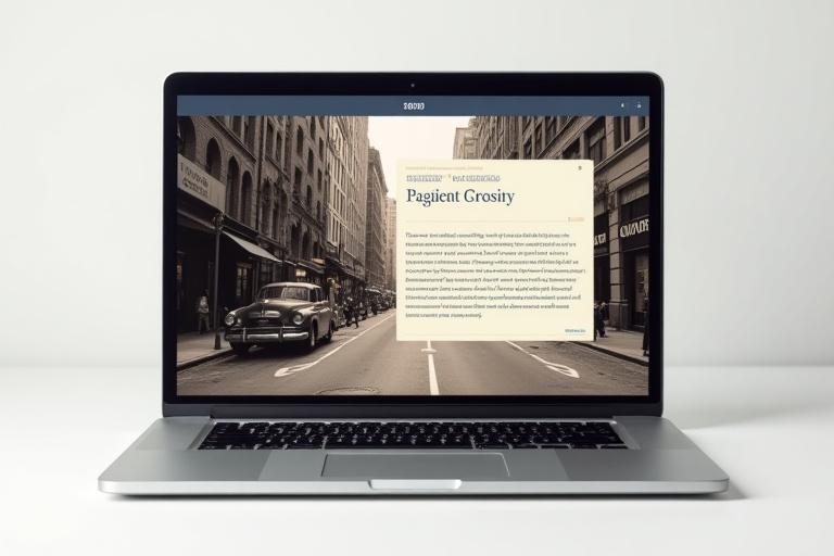 Interface mockup of an interactive tenement museum exhibit showing persona selection and archival source citations.